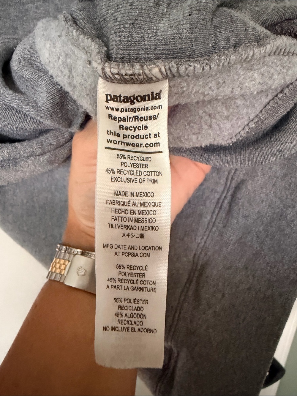 Patagonia Line Logo Ridge Stripe Gray Pullover Hoodie Men’s M Organic Cotton - Picture 8 of 9